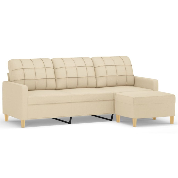 Trivietė sofa su pakoja, kreminės spalvos, 180cm, audinys