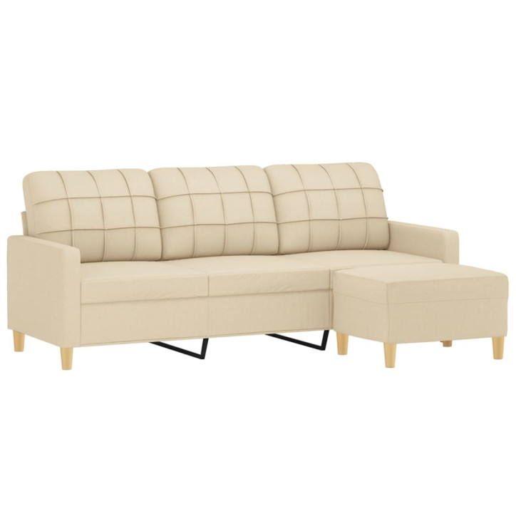 Trivietė sofa su pakoja, kreminės spalvos, 180cm, audinys