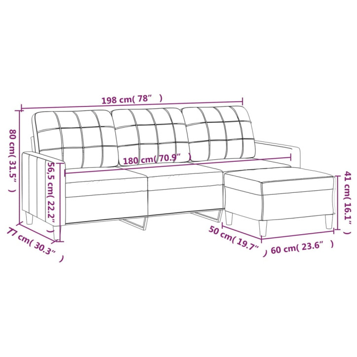 Trivietė sofa su pakoja, kreminės spalvos, 180cm, audinys