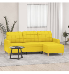 Trivietė sofa su pakoja, šviesiai geltona, 180cm, audinys