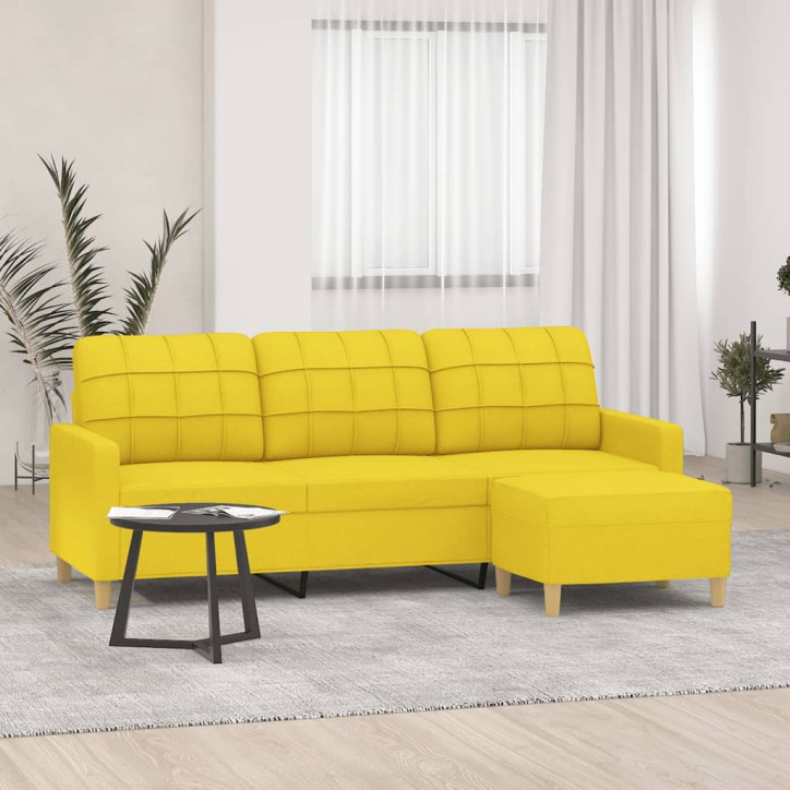 Trivietė sofa su pakoja, šviesiai geltona, 180cm, audinys