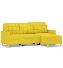 Trivietė sofa su pakoja, šviesiai geltona, 180cm, audinys