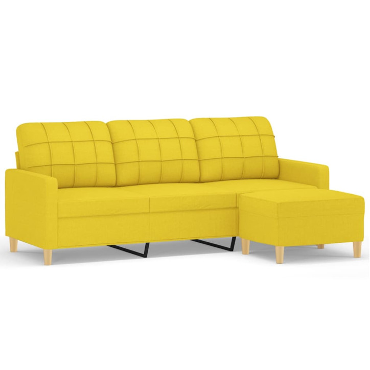 Trivietė sofa su pakoja, šviesiai geltona, 180cm, audinys