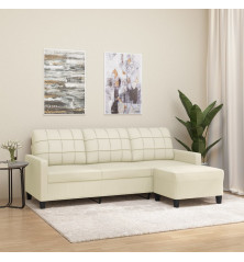 Trivietė sofa su pakoja, kreminės spalvos, 180cm, dirbtinė oda