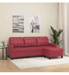 Trivietė sofa su pakoja, raudonojo vyno, 180cm, dirbtinė oda