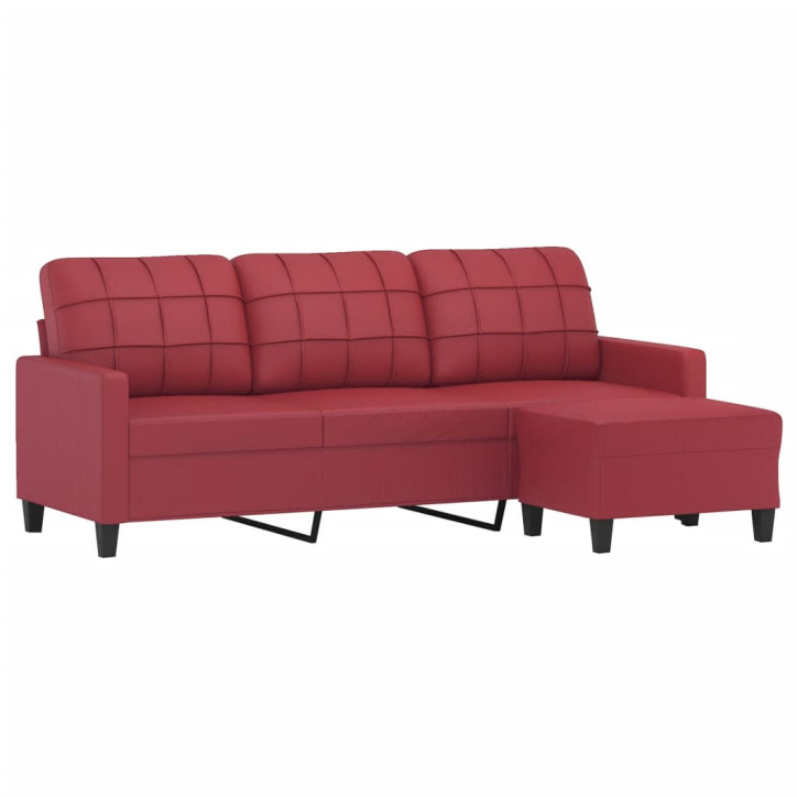 Trivietė sofa su pakoja, raudonojo vyno, 180cm, dirbtinė oda