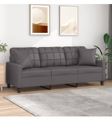 Trivietė sofa su pagalvėlėmis, pilka, 180cm, dirbtinė oda