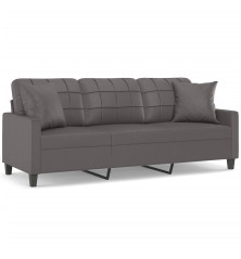 Trivietė sofa su pagalvėlėmis, pilka, 180cm, dirbtinė oda