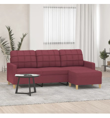 Trivietė sofa su pakoja, raudonojo vyno spalvos, 180cm, audinys