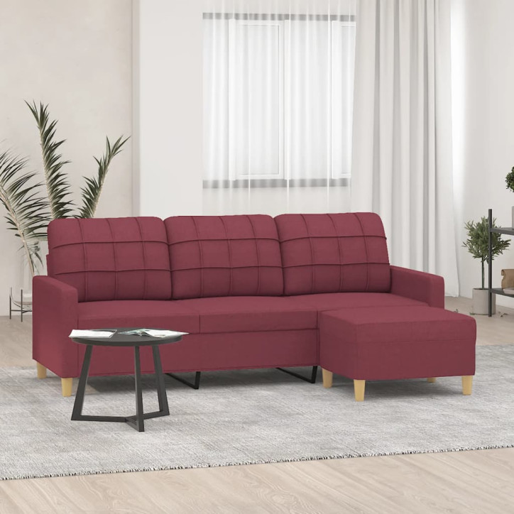 Trivietė sofa su pakoja, raudonojo vyno spalvos, 180cm, audinys