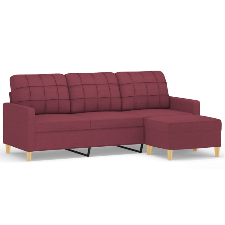 Trivietė sofa su pakoja, raudonojo vyno spalvos, 180cm, audinys