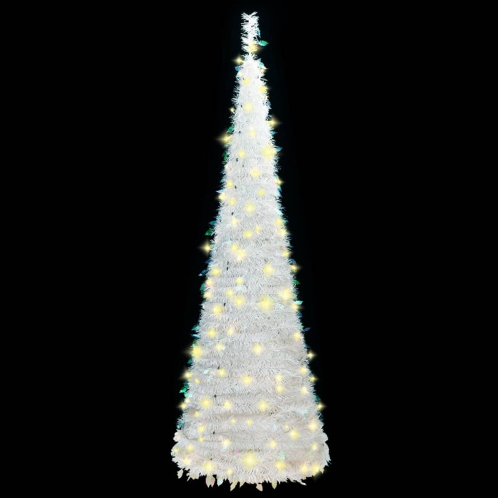 Išskleidžiama dirbtinė Kalėdų eglutė, balta, 120cm, 50 LED