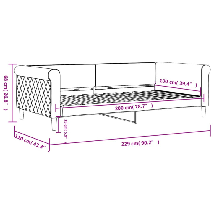 Sofa, mėlynos spalvos, 100x200cm, aksomas