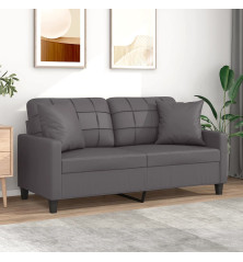 Dvivietė sofa su pagalvėlėmis, pilka, 140cm, dirbtinė oda