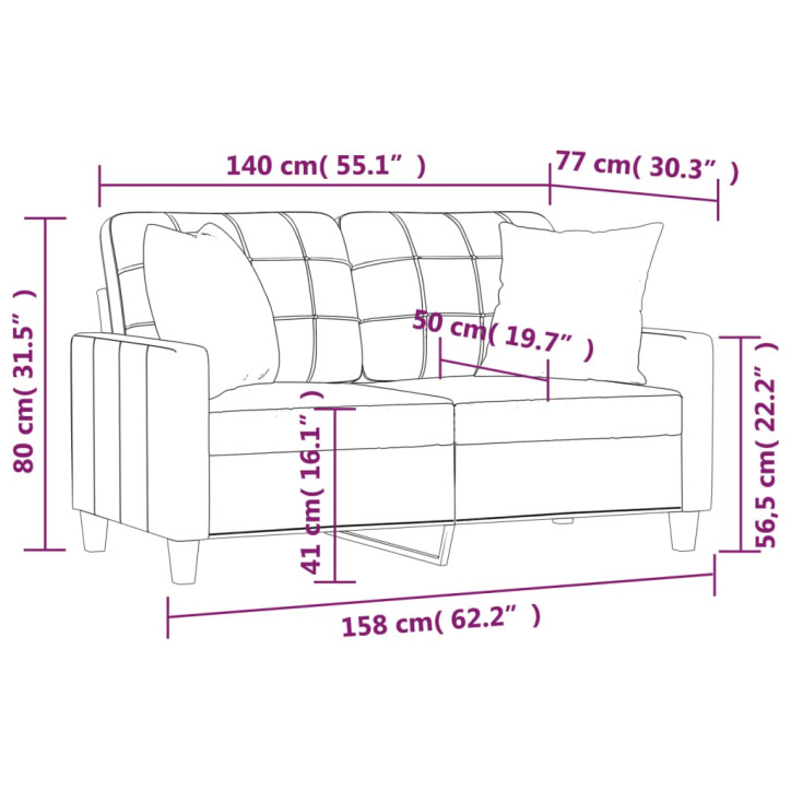 Dvivietė sofa su pagalvėlėmis, pilka, 140cm, dirbtinė oda