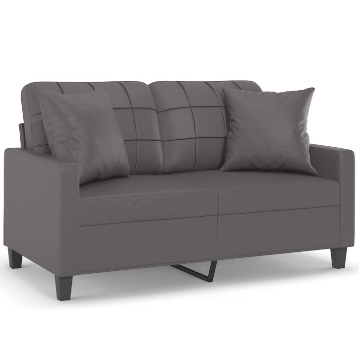 Dvivietė sofa su pagalvėlėmis, pilka, 120cm, dirbtinė oda