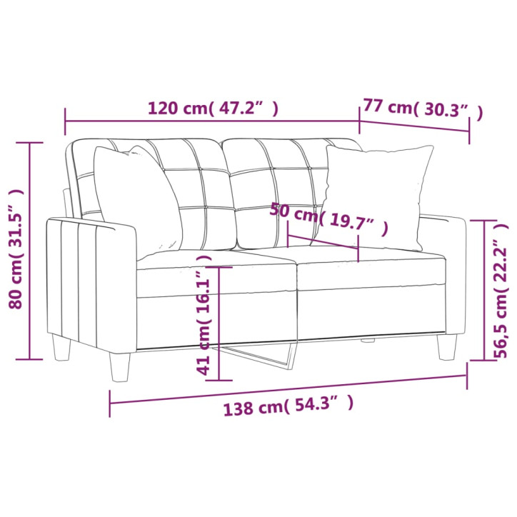 Dvivietė sofa su pagalvėlėmis, pilka, 120cm, dirbtinė oda