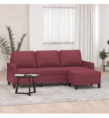 Trivietė sofa su pakoja, raudonojo vyno spalvos, 180cm, audinys