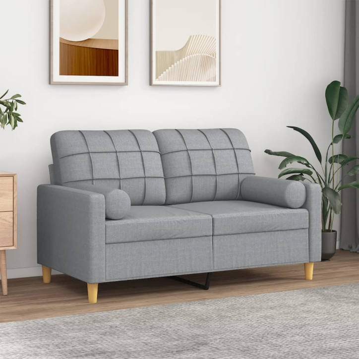 Dvivietė sofa su pagalvėlėmis, šviesiai pilka, 120cm, audinys