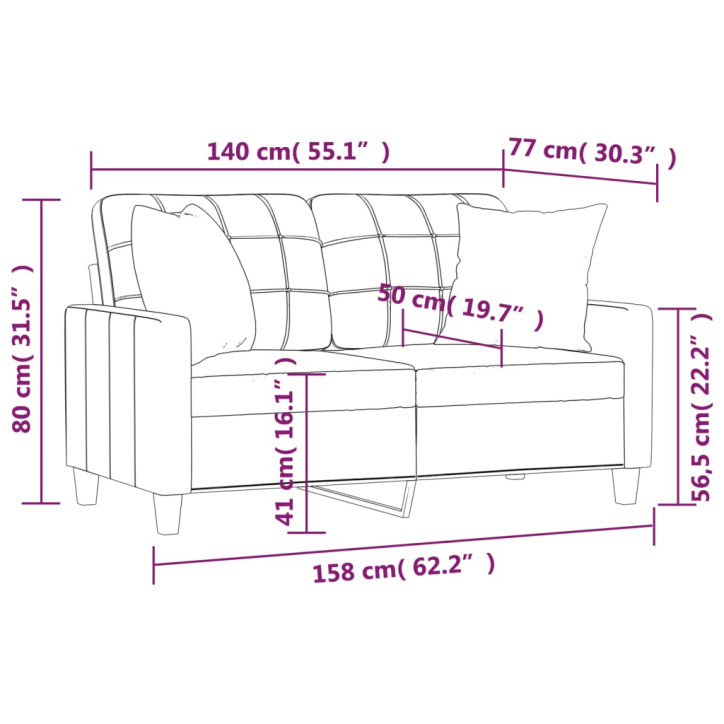 Dvivietė sofa su pagalvėlėmis, kapučino, 140cm, dirbtinė oda