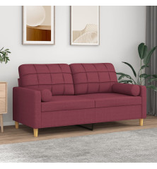 Dvivietė sofa su pagalvėlėmis, raudonojo vyno, 140cm, audinys