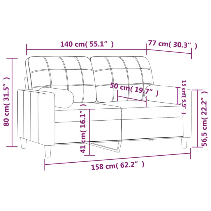 Dvivietė sofa su pagalvėlėmis, tamsiai pilka, 140cm, audinys