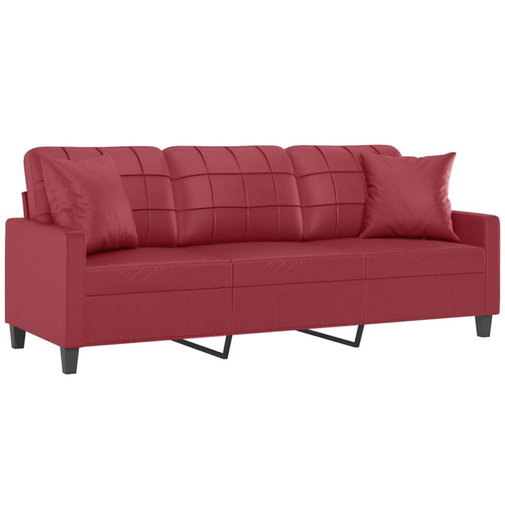 Trivietė sofa su pagalvėlėmis, vyno, 180cm, dirbtinė oda