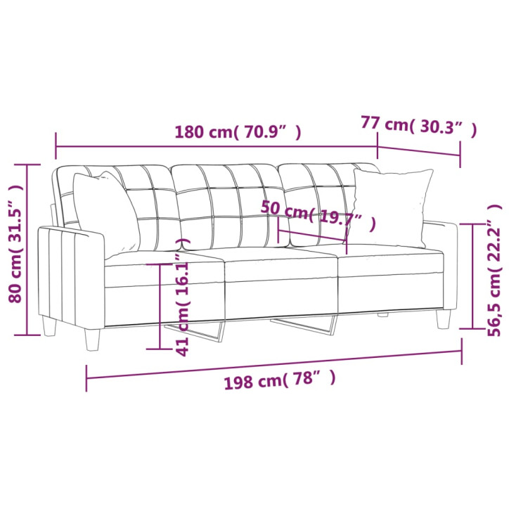 Trivietė sofa su pagalvėlėmis, vyno, 180cm, dirbtinė oda