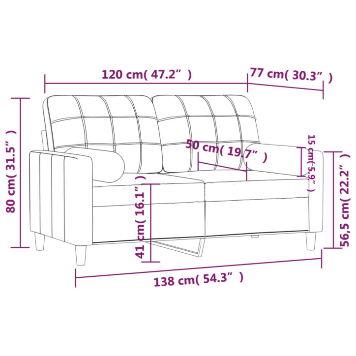 Dvivietė sofa su pagalvėlėmis, taupe spalvos, 120cm, audinys