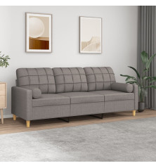 Trivietė sofa su pagalvėlėmis, taupe spalvos, 180cm, audinys