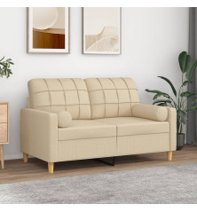 Dvivietė sofa su pagalvėlėmis, kreminės spalvos, 120cm, audinys