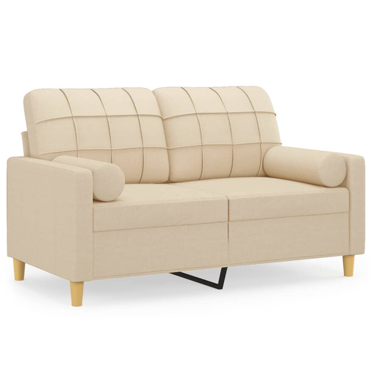 Dvivietė sofa su pagalvėlėmis, kreminės spalvos, 120cm, audinys