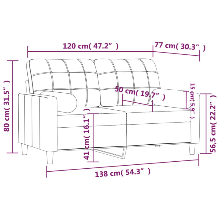 Dvivietė sofa su pagalvėlėmis, kreminės spalvos, 120cm, audinys