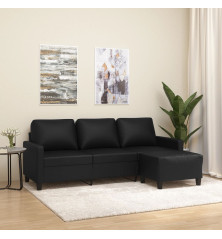 Trivietė sofa su pakoja, juodos spalvos, 180cm, dirbtinė oda