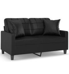 Dvivietė sofa su pagalvėlėmis, juoda, 120cm, dirbtinė oda