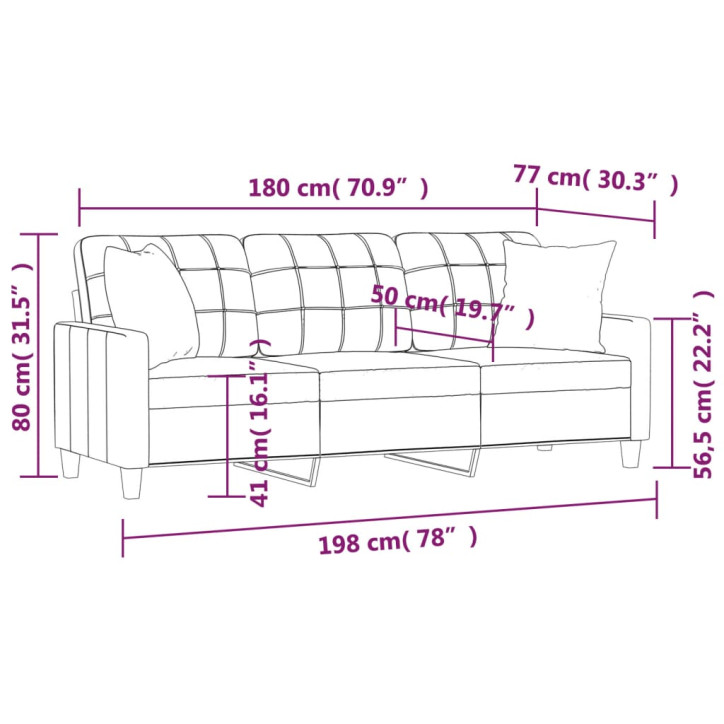 Trivietė sofa su pagalvėlėmis, juoda, 180cm, dirbtinė oda