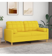 Dvivietė sofa su pagalvėlėmis, šviesiai geltona, 140cm, audinys