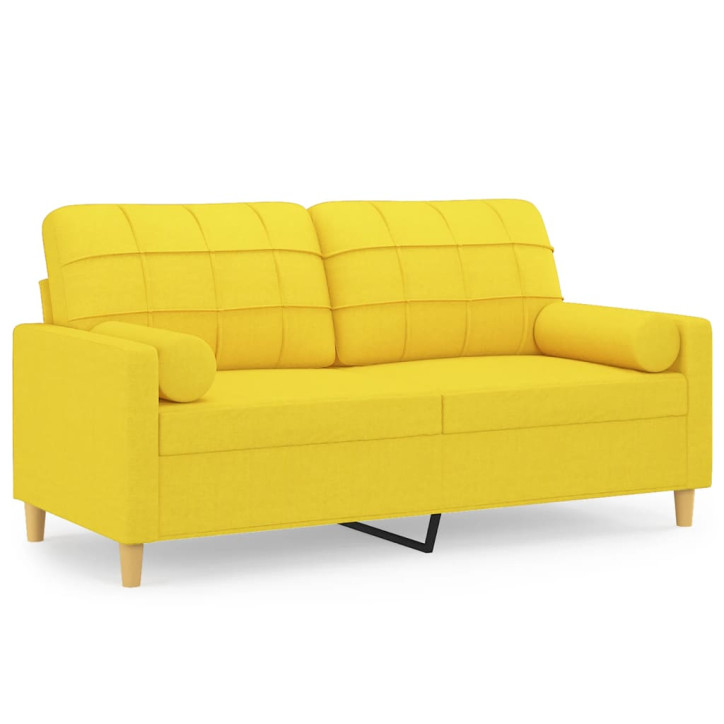 Dvivietė sofa su pagalvėlėmis, šviesiai geltona, 140cm, audinys