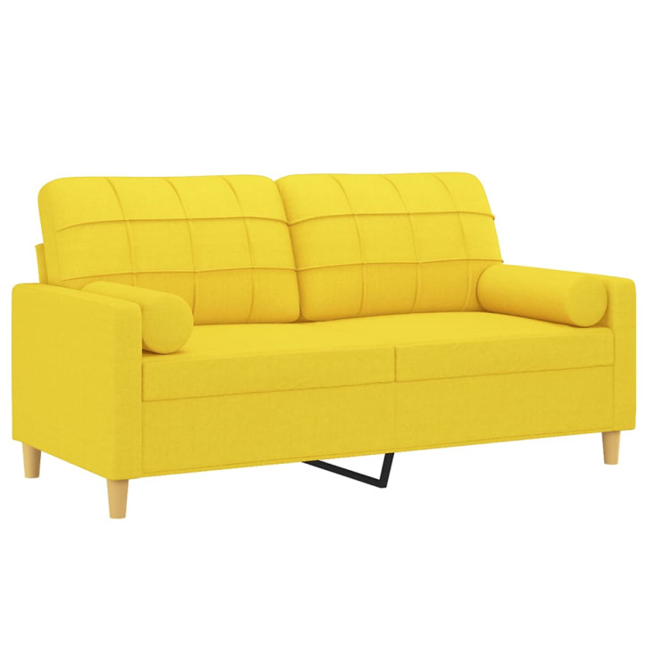 Dvivietė sofa su pagalvėlėmis, šviesiai geltona, 140cm, audinys