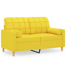 Dvivietė sofa su pagalvėlėmis, šviesiai geltona, 120cm, audinys