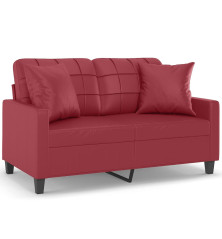 Dvivietė sofa su pagalvėlėmis, vyno, 120cm, dirbtinė oda