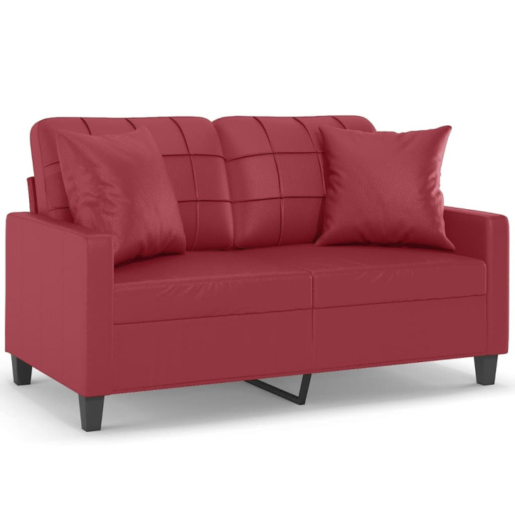 Dvivietė sofa su pagalvėlėmis, vyno, 120cm, dirbtinė oda