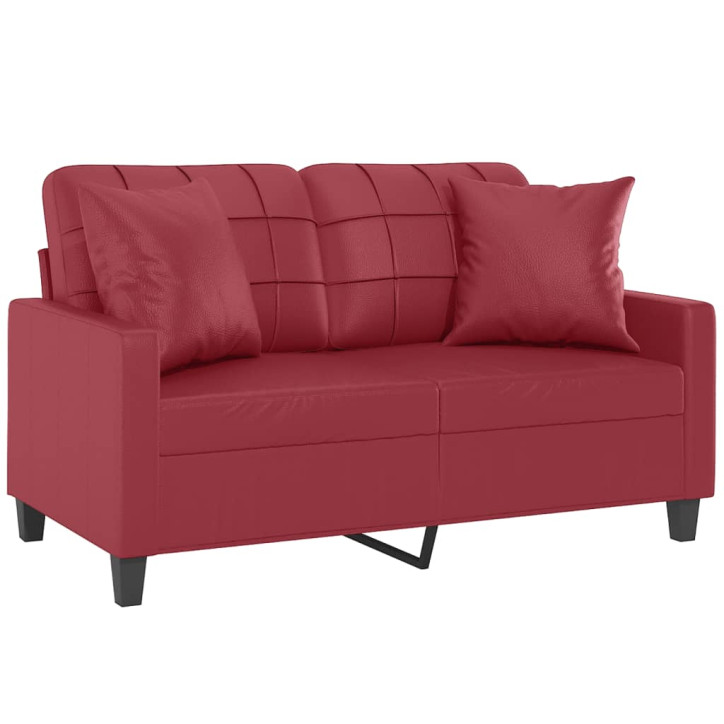 Dvivietė sofa su pagalvėlėmis, vyno, 120cm, dirbtinė oda