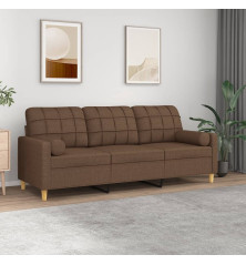 Trivietė sofa su pagalvėlėmis, rudos spalvos, 180cm, audinys