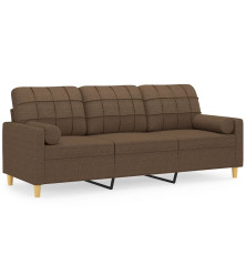 Trivietė sofa su pagalvėlėmis, rudos spalvos, 180cm, audinys