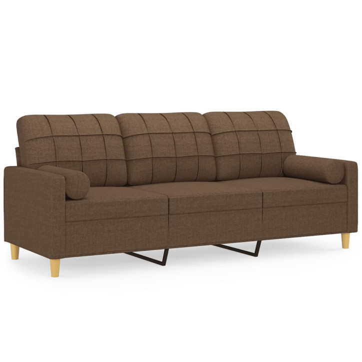 Trivietė sofa su pagalvėlėmis, rudos spalvos, 180cm, audinys