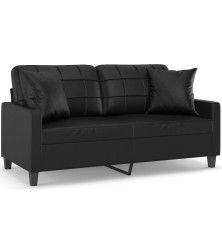 Dvivietė sofa su pagalvėlėmis, juoda, 140cm, dirbtinė oda