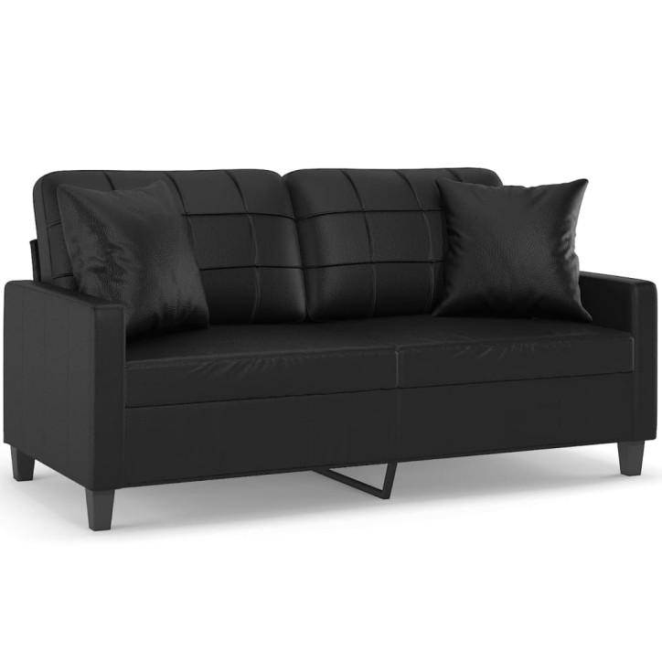 Dvivietė sofa su pagalvėlėmis, juoda, 140cm, dirbtinė oda