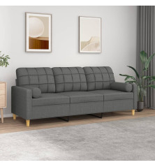 Trivietė sofa su pagalvėlėmis, tamsiai pilka, 180cm, audinys