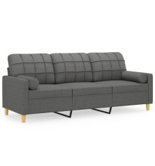 Trivietė sofa su pagalvėlėmis, tamsiai pilka, 180cm, audinys